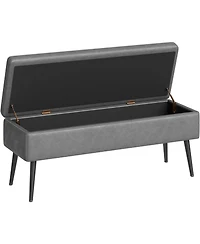 gaomon Storage Ottoman Bench, Mid-Century Modern Synthetic Leather, Grey, Safety Hinges, Loads 680 lbs, Entryway & Bedroom