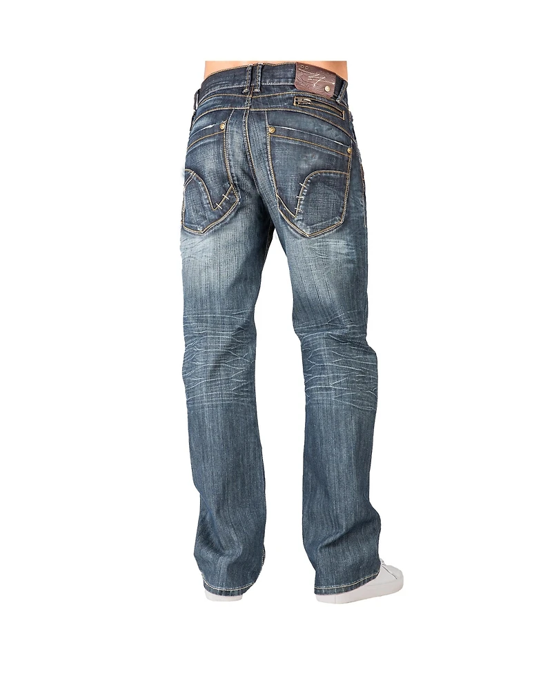 Level 7 Men's Relaxed Bootcut Denim Distressed Jeans with Zipper Pocket