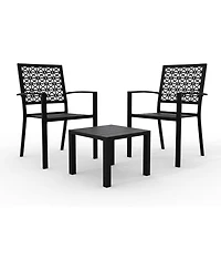gaomon 3 Pcs Black Patio Bistro Set, Outdoor Stackable Steel Chairs & Square Coffee Table for Balcony, Porch, Garden, Lawn