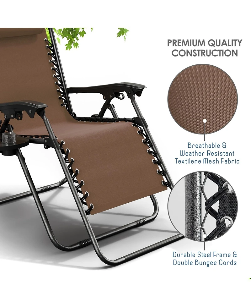 Outdoor Patio Zero Gravity Chair - Reclining Lounge Chairs with Pillows & Cup Holders