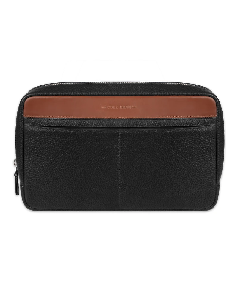Cole Haan Men's Two Tone Top Zip Leather Toiletry Bag