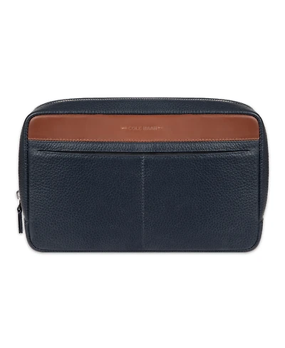 Cole Haan Men's Two Tone Top Zip Leather Toiletry Bag