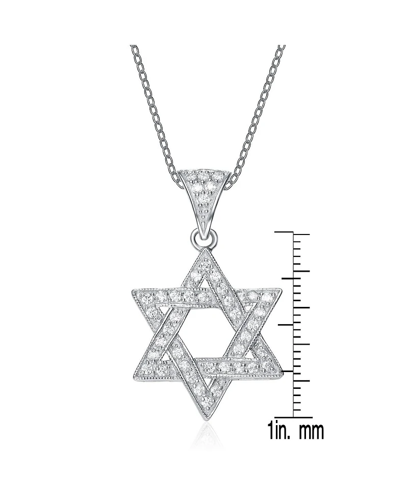 Cubic Zirconia Sterling Silver White Gold Plated Star Of David Drop Pendant