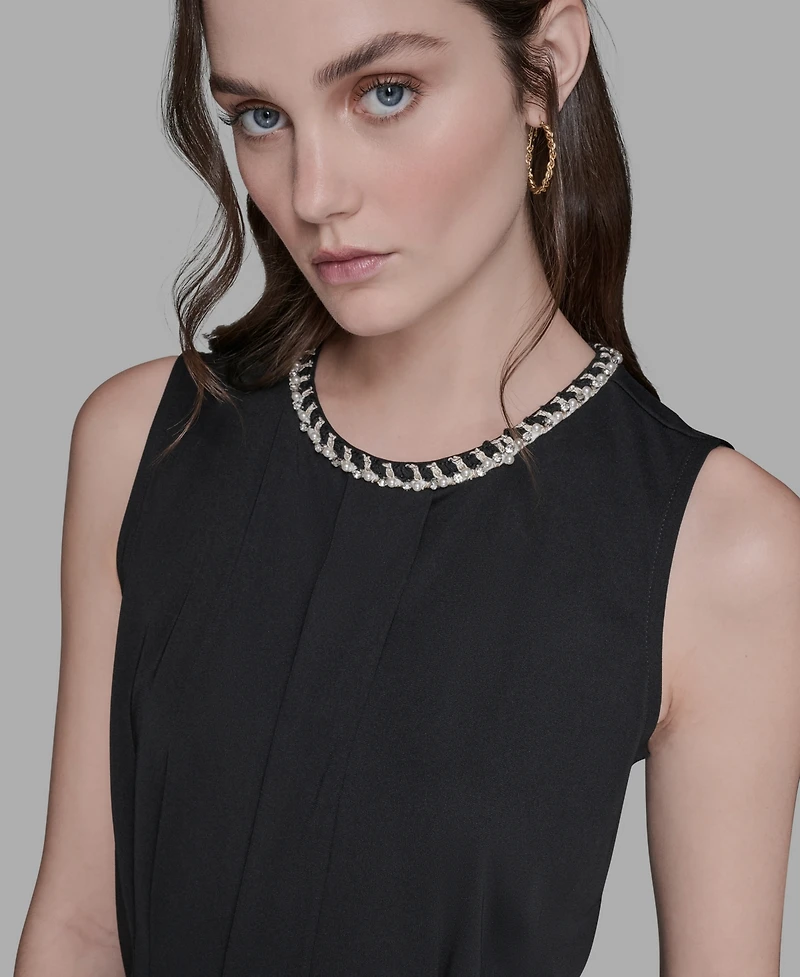 Karl Lagerfeld Paris Women's Embellished Pleated Top