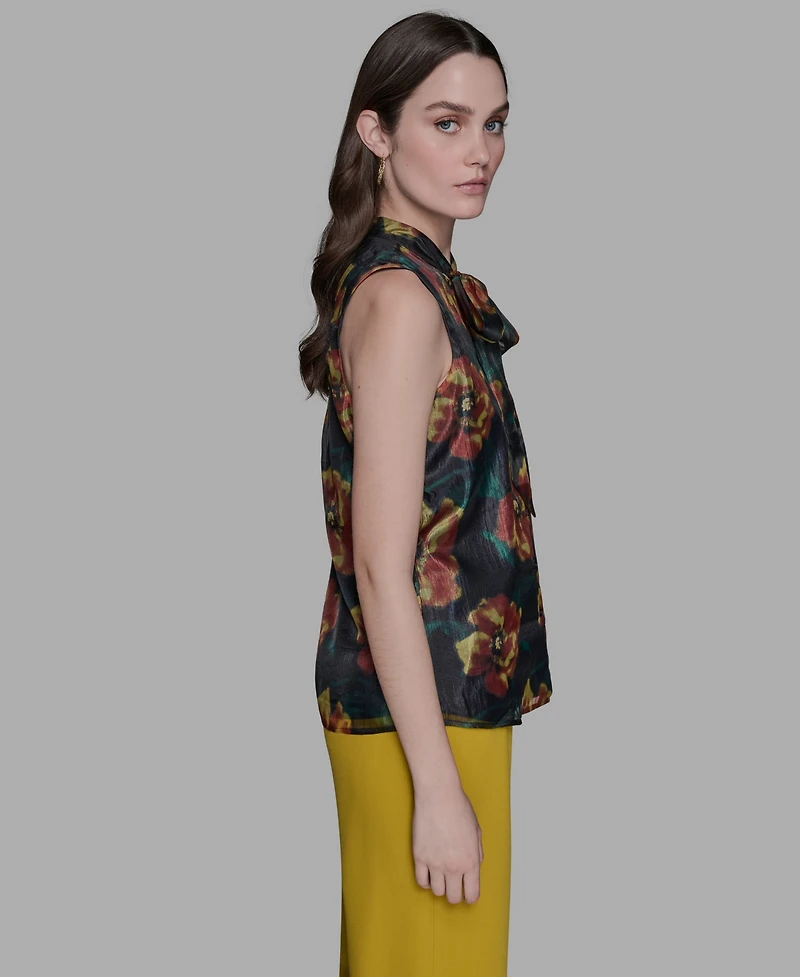 Karl Lagerfeld Paris Women's Floral-Print Tie-Neck Blouse