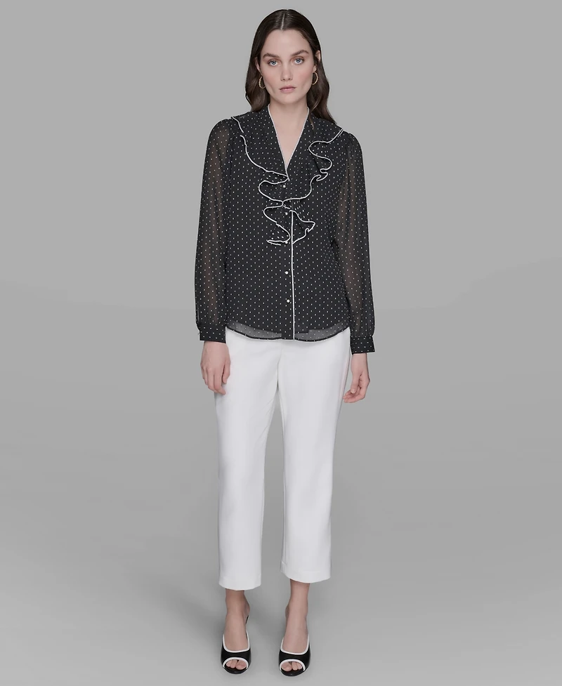 Karl Lagerfeld Paris Women's Clip-Dot Ruffled Blouse Top