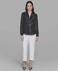 Karl Lagerfeld Paris Women's Clip-Dot Ruffled Blouse Top