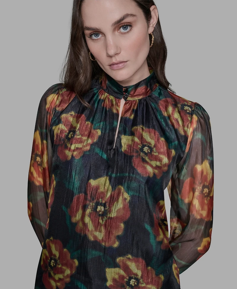Karl Lagerfeld Paris Women's Floral-Print Mock-Neck Blouse Top