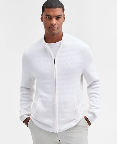 Alfani Men's Long Sleeve Zip-Front Zig-Zag Textured Sweater, Macy's Exclusive