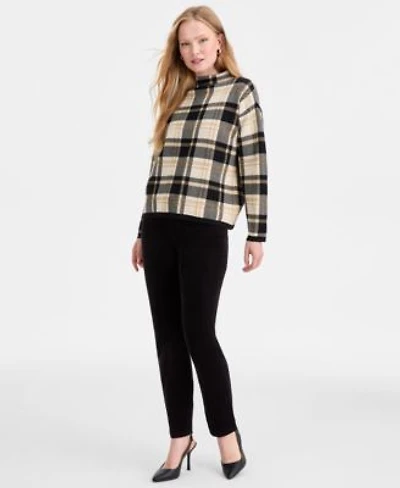 Jones New York Womens Plaid Mock Neck Sweater Fly Front Lexington Straight Jeans
