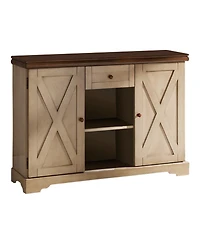Kings Brand Furniture Wood Buffet Cabinet Console Table (Antique White/Walnut)