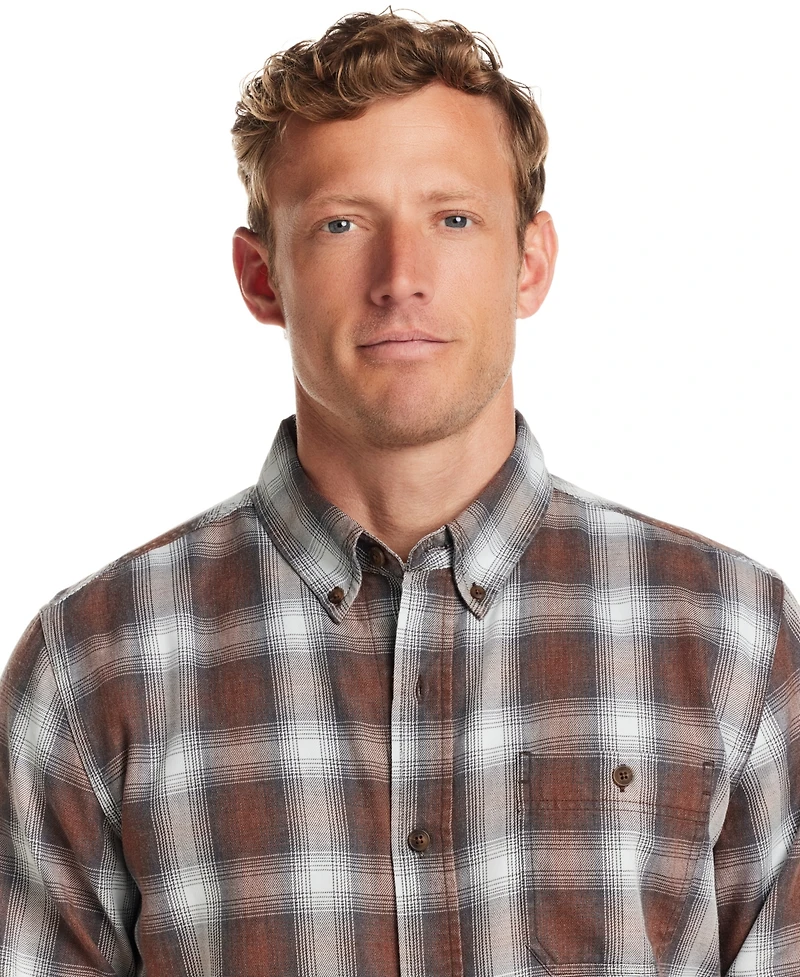 Weatherproof Vintage Men's Long Sleeve Button-Down Burnout Plaid Flannel Shirt