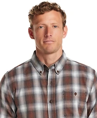 Weatherproof Vintage Men's Long Sleeve Button-Down Burnout Plaid Flannel Shirt