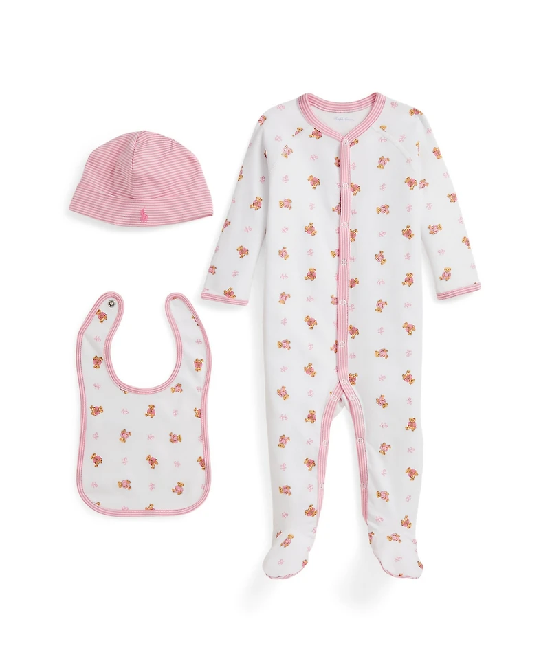 Polo Ralph Lauren Baby Boys 3-Piece Coverall, Bib and Beanie Gift Set