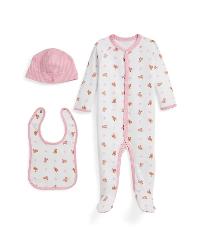 Polo Ralph Lauren Baby Boys 3-Piece Coverall, Bib and Beanie Gift Set