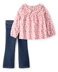 Carter's Toddler Girls Floral Top and Denim Pants, 2-Piece Set