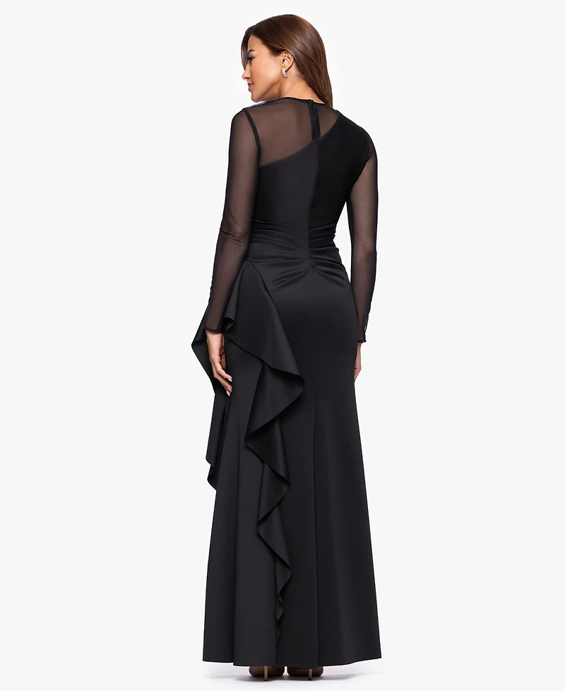 Xscape Women's Long Sleeve Scuba Power Mesh Dress