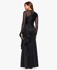 Xscape Women's Long Sleeve Scuba Power Mesh Dress