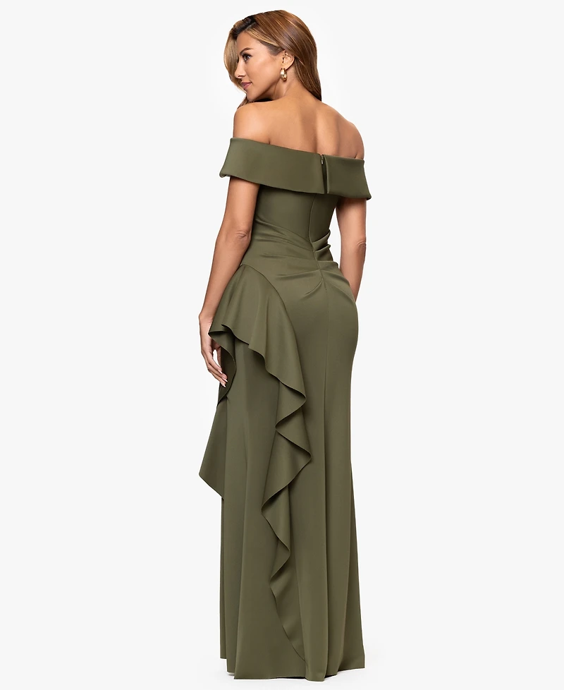 Xscape Women's Off-The-Shoulder Ruffled Side-Slit Gown