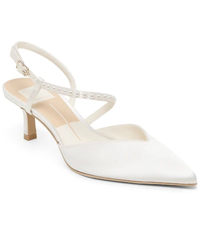 Dolce Vita Women's Kamra Pearl Mid Satin Strappy Kitten Heel Pumps