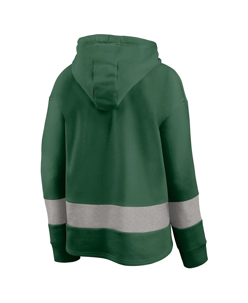 Fanatics Women's Green/Gray New York Jets Huddle Up Fundamental Fleece Color Block Pullover Hoodie