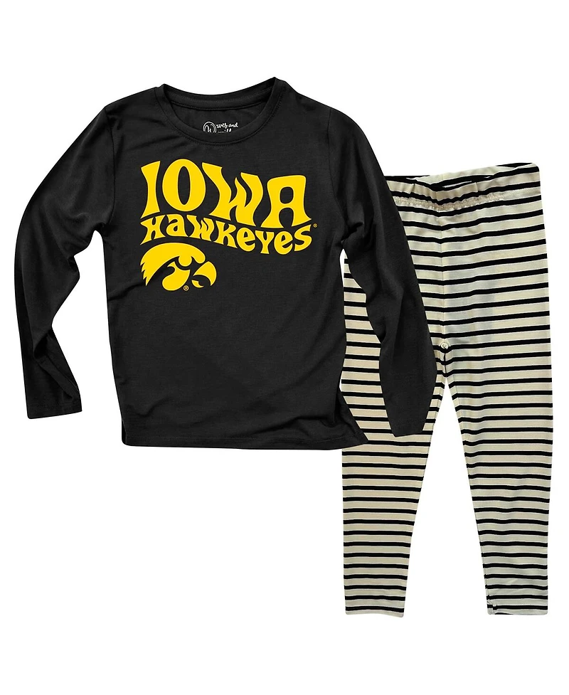 Wes & Willy Baby Boys and Girls Iowa Hawkeyes Long Sleeve Top Striped Tri-Blend Leggings Set