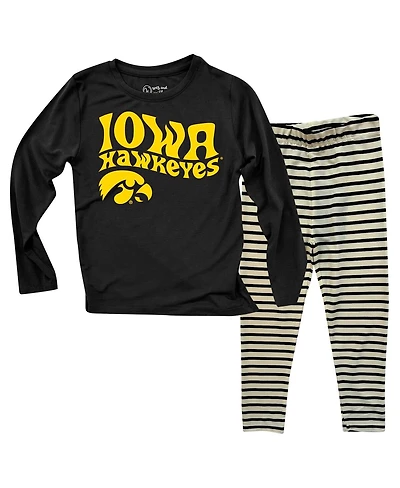 Wes & Willy Baby Boys and Girls Iowa Hawkeyes Long Sleeve Top Striped Tri-Blend Leggings Set