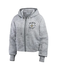 Wear by Erin Andrews Women's Heather Gray New Orleans Saints Speckled Fleece Cropped Full-Zip Hoodie