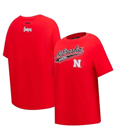 Pro Standard Women's Scarlet Nebraska Huskers Script Tail Oversized Boyfriend T-Shirt