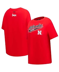 Pro Standard Women's Scarlet Nebraska Huskers Script Tail Oversized Boyfriend T-Shirt