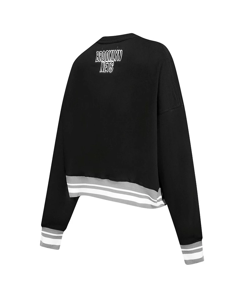 Pro Standard Women's Black Brooklyn Nets Area Code Cropped Pullover Sweatshirt