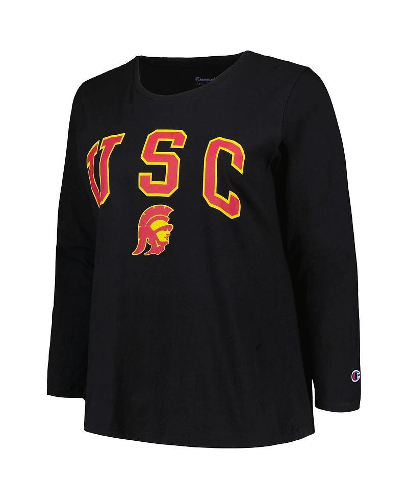Profile Women's Black Usc Trojans Plus Arch Over Logo Scoop Neck Long Sleeve T-Shirt