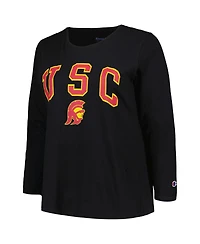 Profile Women's Black Usc Trojans Plus Arch Over Logo Scoop Neck Long Sleeve T-Shirt