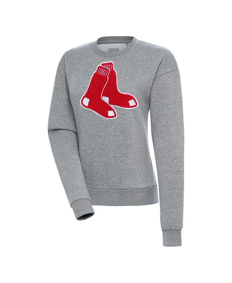 Antigua Women's Heather Gray Boston Red Sox Victory Chenille Pullover Sweatshirt