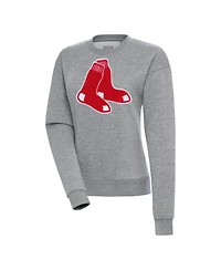 Antigua Women's Heather Gray Boston Red Sox Victory Chenille Pullover Sweatshirt