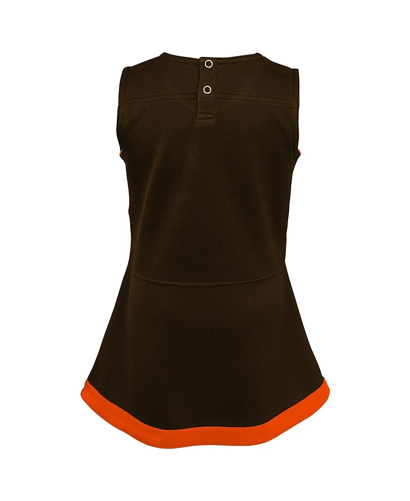 Outerstuff Girls Preschool 2-Piece Brown Cleveland Browns Cheer Captain Jumper Dress with Bloomers Set
