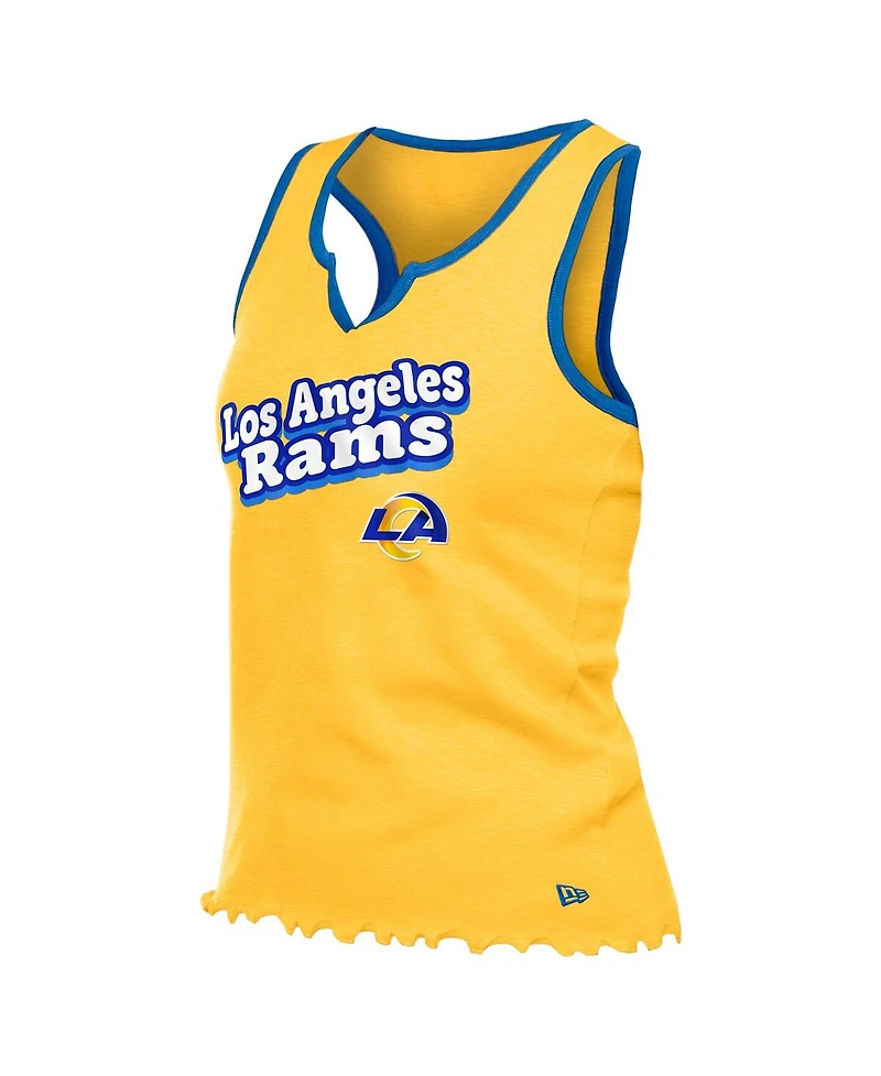 New Era Women's Gold Los Angeles Rams Lettuce Hem Notch Neck Tri-Blend Tank Top