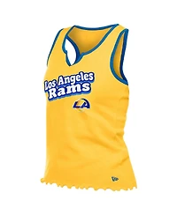 New Era Women's Gold Los Angeles Rams Lettuce Hem Notch Neck Tri-Blend Tank Top
