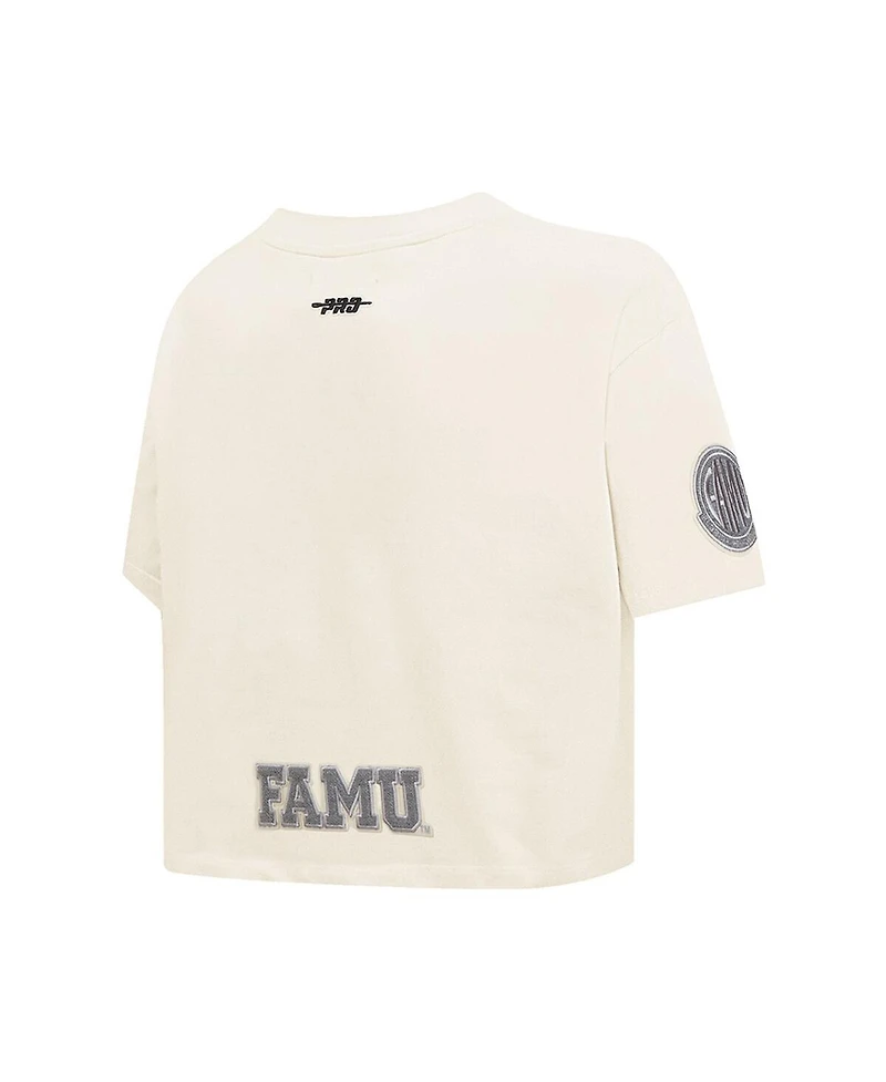 Pro Standard Women's Cream Florida A&M Rattlers Reverse French Terry Boxy Cropped T-Shirt