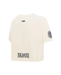 Pro Standard Women's Cream Florida A&M Rattlers Reverse French Terry Boxy Cropped T-Shirt