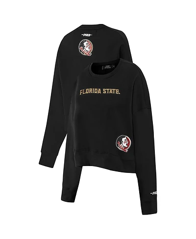 Pro Standard Women's Black Florida State Seminoles Sequin Boxy Cropped Pullover Sweatshirt