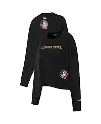 Pro Standard Women's Black Florida State Seminoles Sequin Boxy Cropped Pullover Sweatshirt