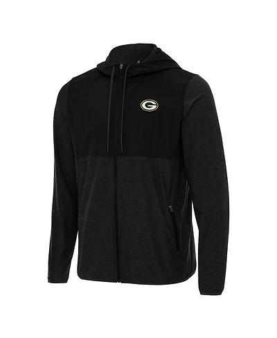 Antigua Men's Black/Charcoal Green Bay Packers Sway Full-Zip Hooded Jacket