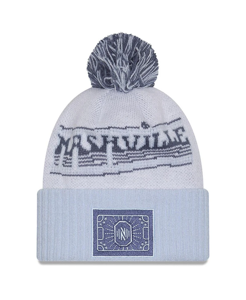 New Era Men's White Nashville Sc 2025 Jersey Hook Cuffed Knit with Pom Hat