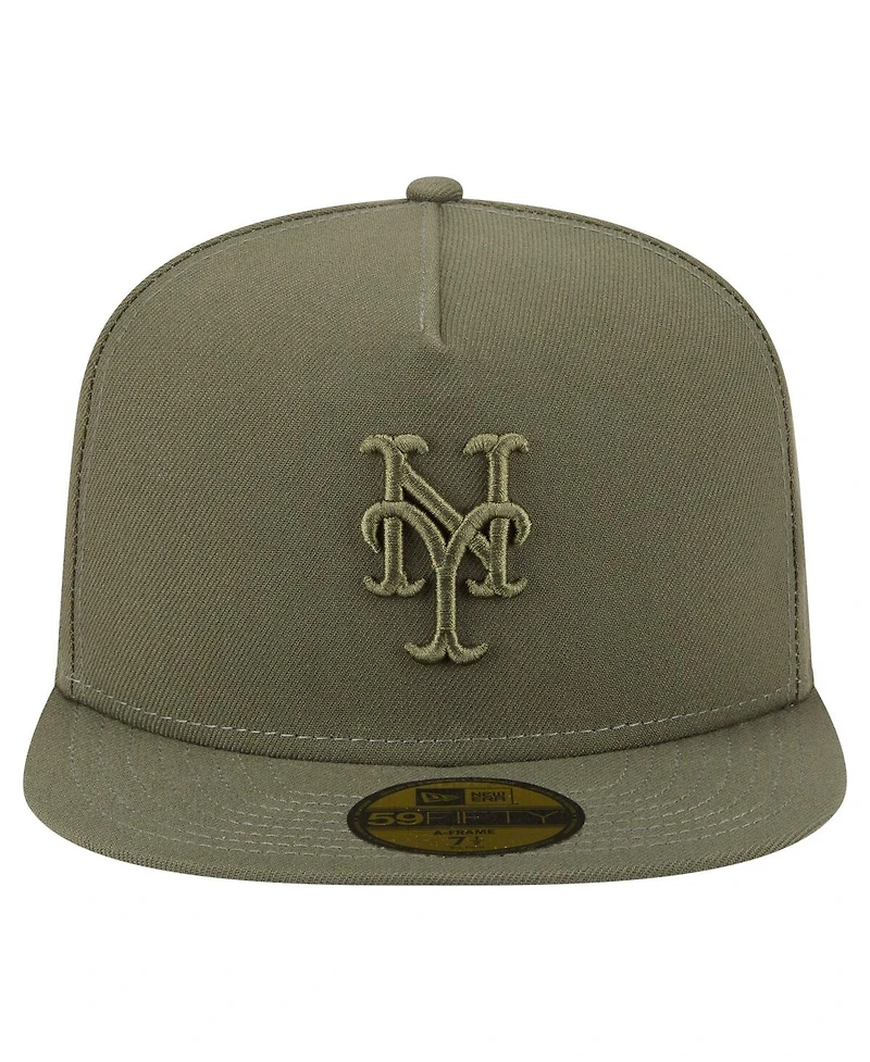 New Era Men's Olive New York Mets Color Pack A-Frame 59FIFTY Fitted Hat