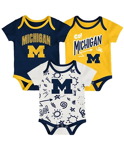 Outerstuff Baby Boys and Girls 3-Pack Michigan Wolverines All Day Play Bodysuit Set