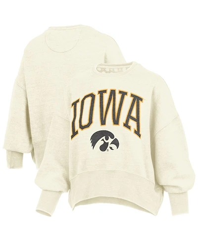 Pressbox Women's Natural Iowa Hawkeyes Oversized Waist-Length Crewneck Sweatshirt