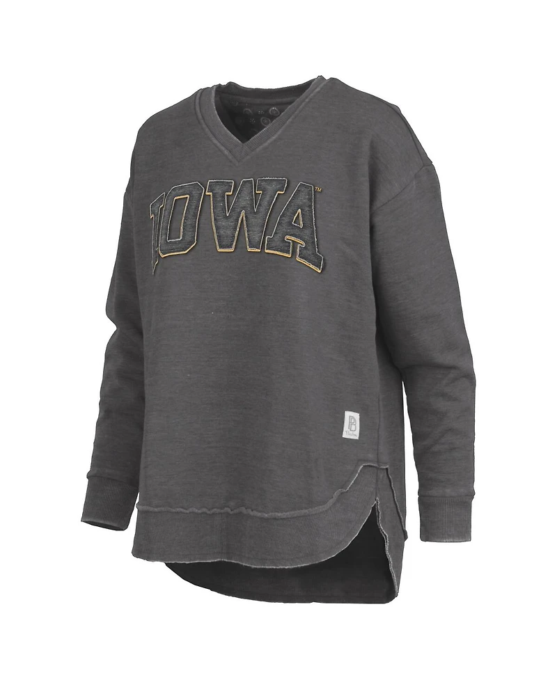 Pressbox Women's Black Iowa Hawkeyes Westin Poncho V-Neck Pullover Sweatshirt
