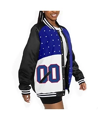 Gameday Couture Women's Black/Royal New York Giants Oversized Hot Shot Rhinestone Throwback Full-Snap Varsity Bomber Jacket