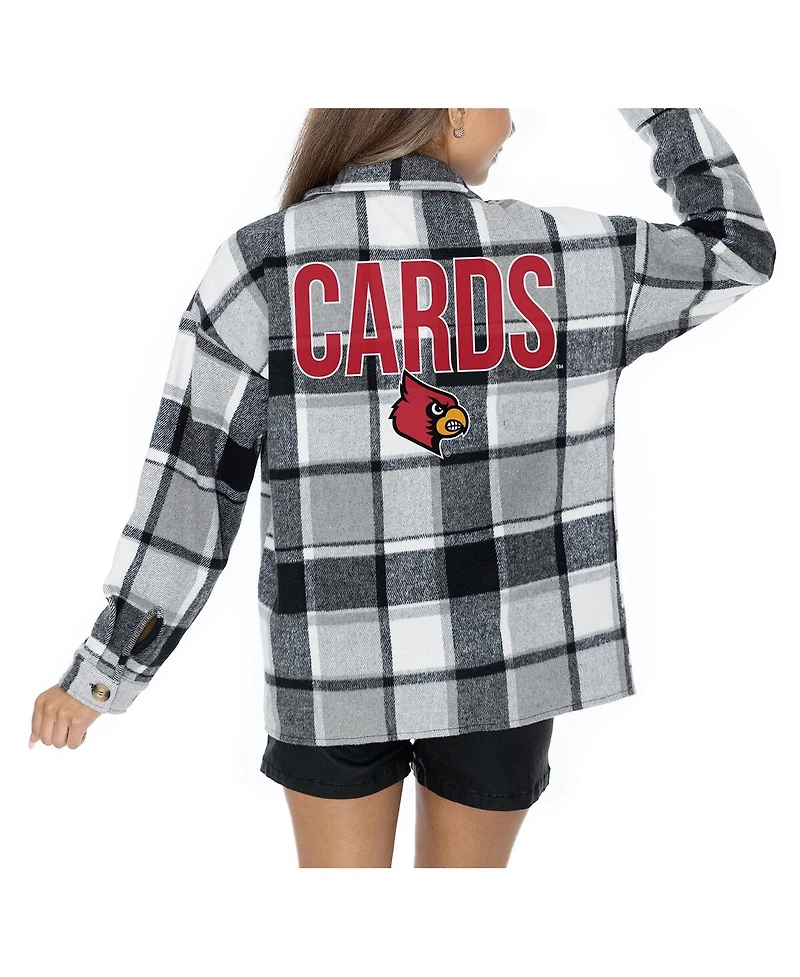 Gameday Couture Women's Grey Louisville Cardinals Long Sleeve Brushed Plaid Button-Up Overshirt Jacket